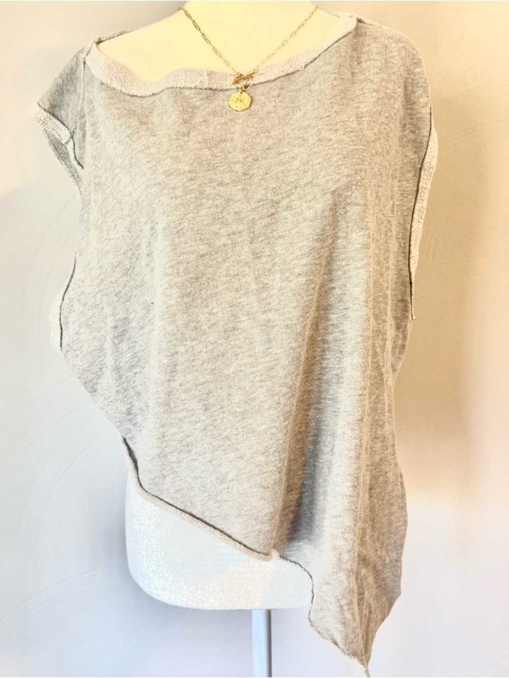 Free People Grey Cropped Asymmetric Tank Top Size S Oversized Boxy Lagenlook